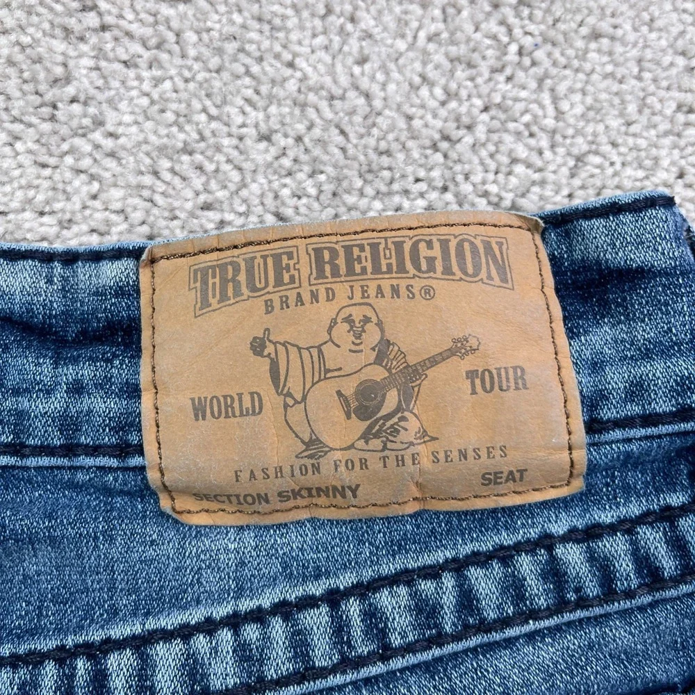True Religion Jeans Mens 30x34 Blue Skinny Flap Pockets Big T Stretch Denim